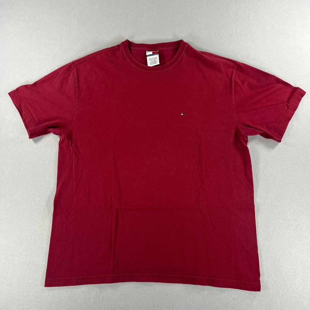 Vintage Y2K Tommy Hilfiger Red Small Logo Tee Men Size Large Short Sleeve Preppy